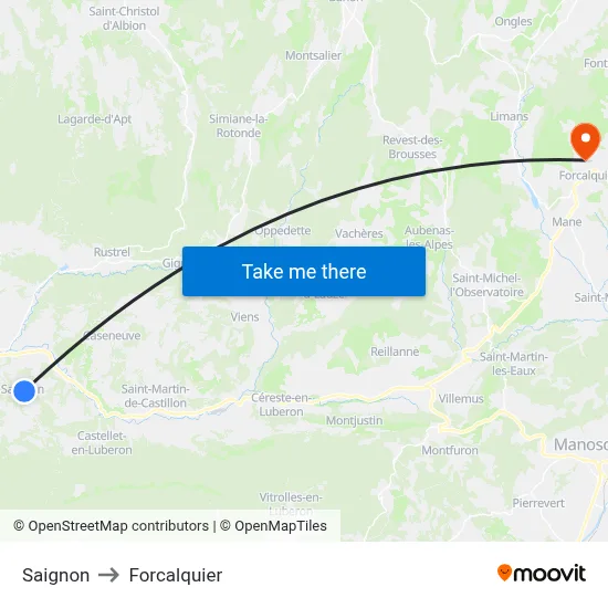 Saignon to Forcalquier map