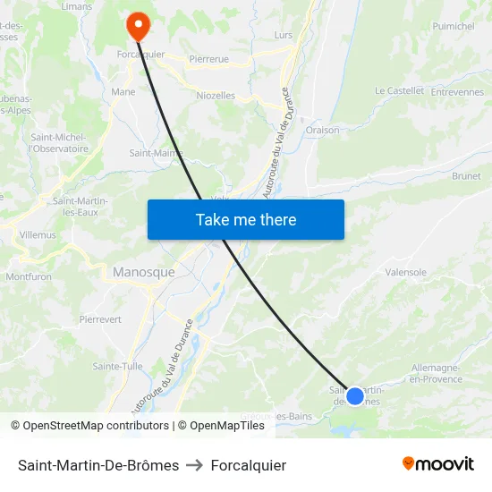 Saint-Martin-De-Brômes to Forcalquier map