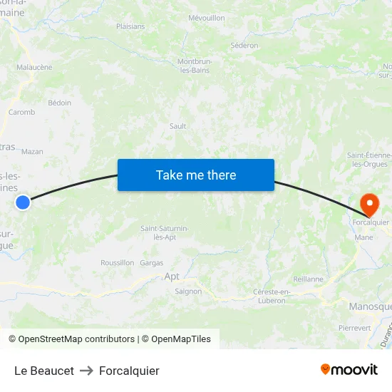 Le Beaucet to Forcalquier map