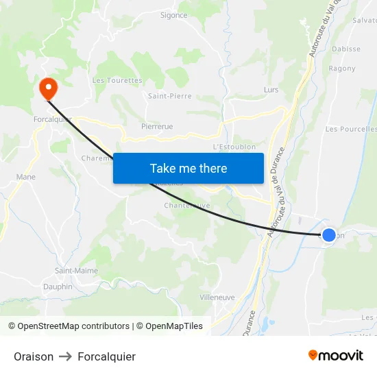 Oraison to Forcalquier map