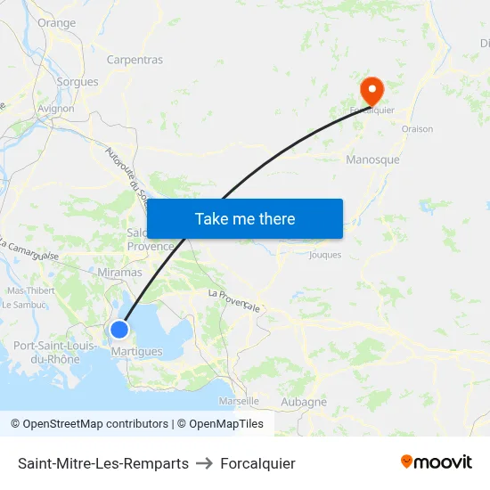 Saint-Mitre-Les-Remparts to Forcalquier map