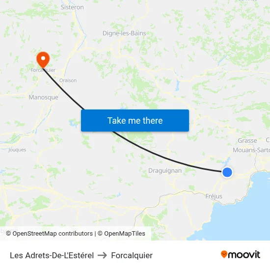 Les Adrets-De-L'Estérel to Forcalquier map