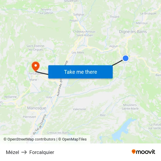 Mézel to Forcalquier map