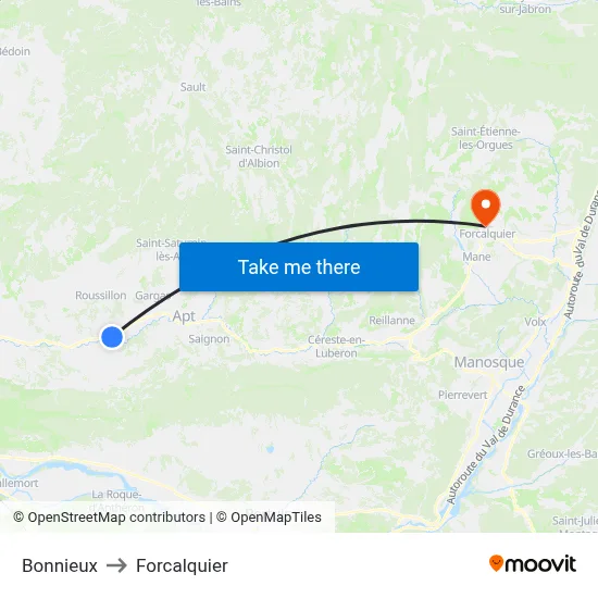 Bonnieux to Forcalquier map