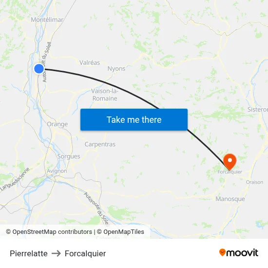 Pierrelatte to Forcalquier map