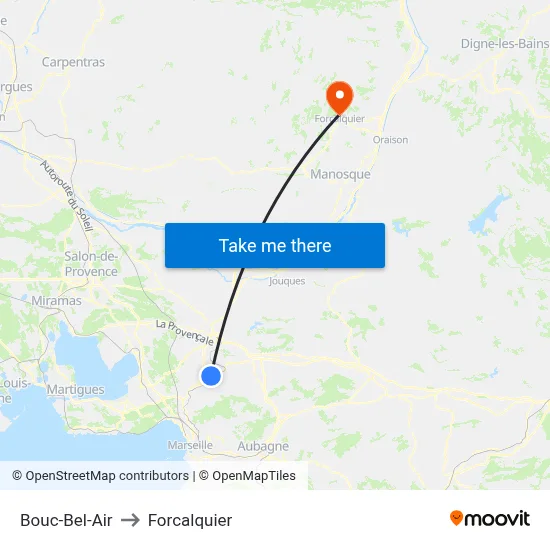 Bouc-Bel-Air to Forcalquier map