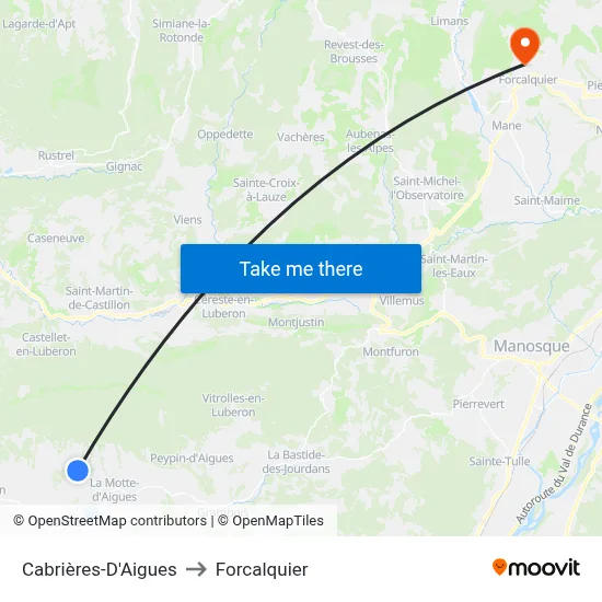 Cabrières-D'Aigues to Forcalquier map
