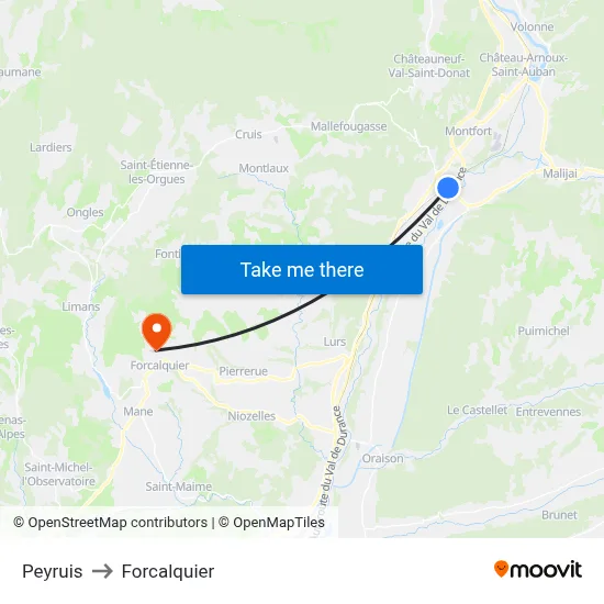 Peyruis to Forcalquier map