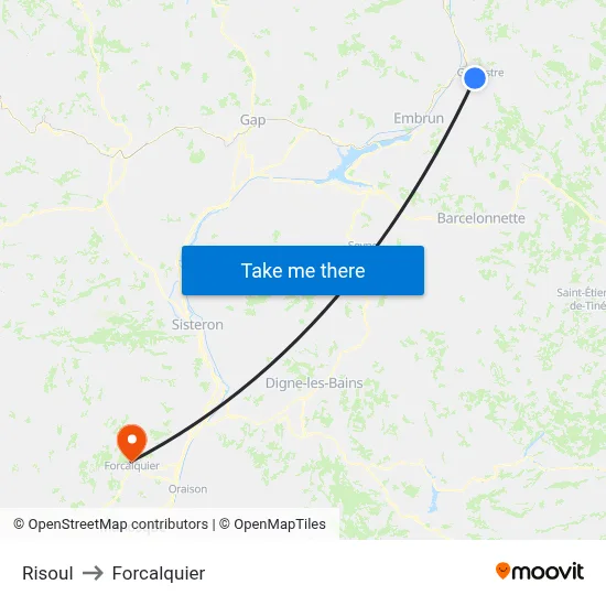 Risoul to Forcalquier map