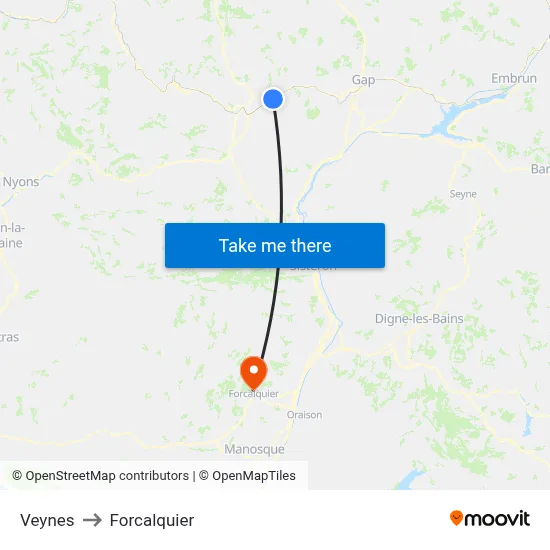 Veynes to Forcalquier map