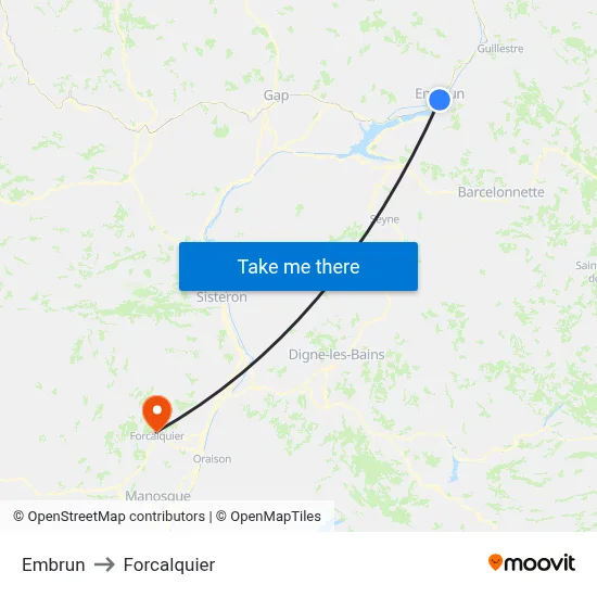 Embrun to Forcalquier map