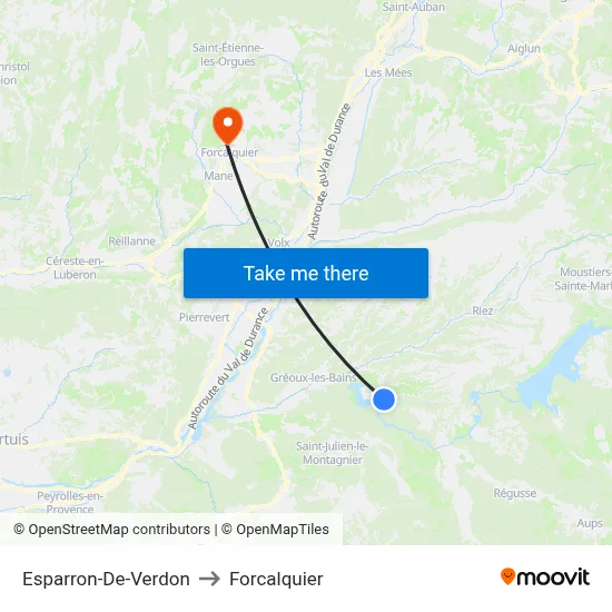 Esparron-De-Verdon to Forcalquier map