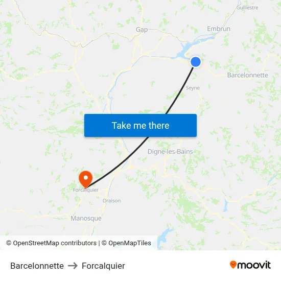 Barcelonnette to Forcalquier map