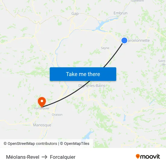 Méolans-Revel to Forcalquier map
