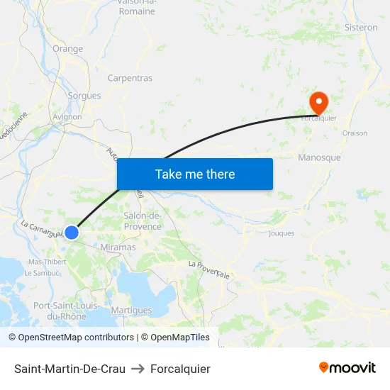 Saint-Martin-De-Crau to Forcalquier map