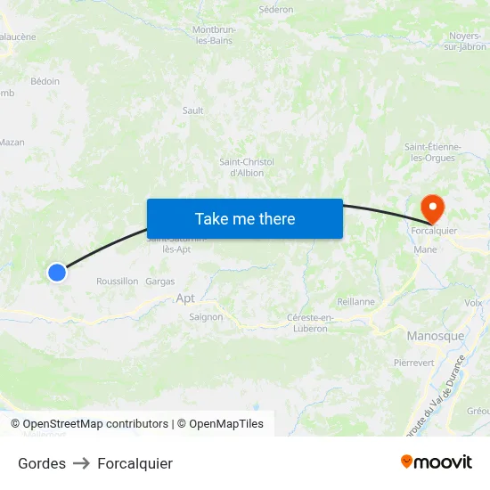Gordes to Forcalquier map