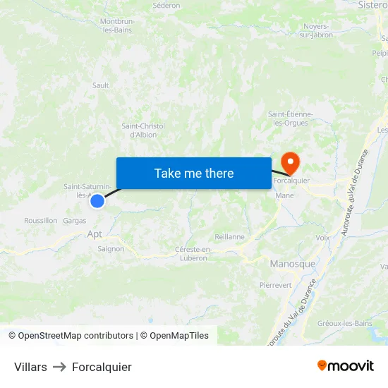 Villars to Forcalquier map