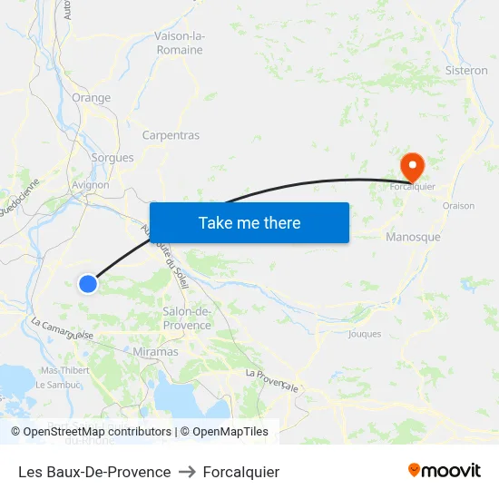 Les Baux-De-Provence to Forcalquier map