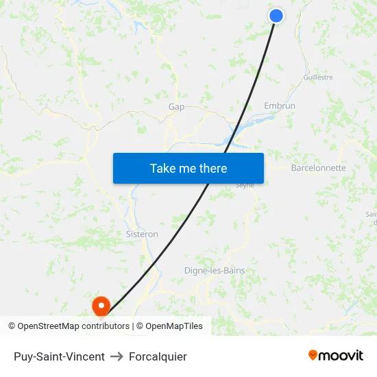 Puy-Saint-Vincent to Forcalquier map