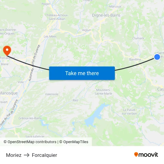 Moriez to Forcalquier map