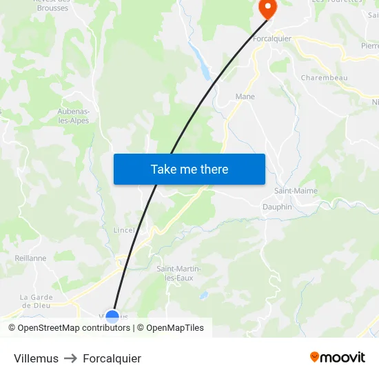 Villemus to Forcalquier map