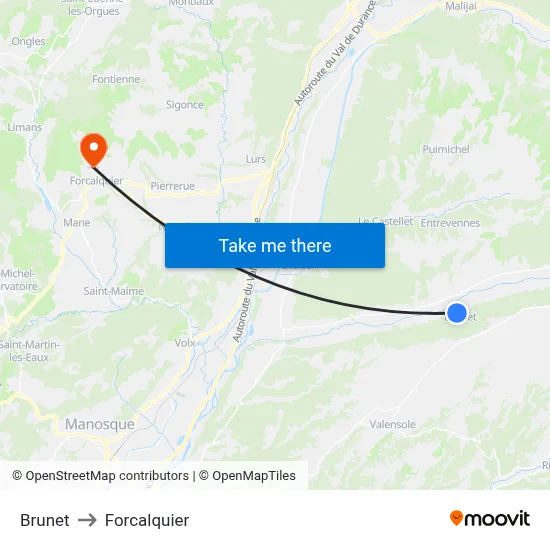 Brunet to Forcalquier map