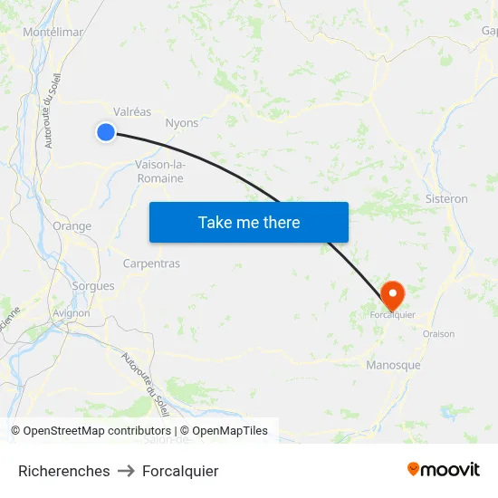 Richerenches to Forcalquier map