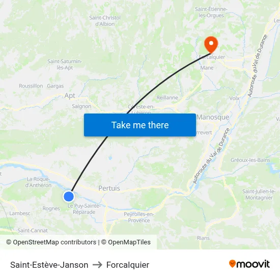 Saint-Estève-Janson to Forcalquier map
