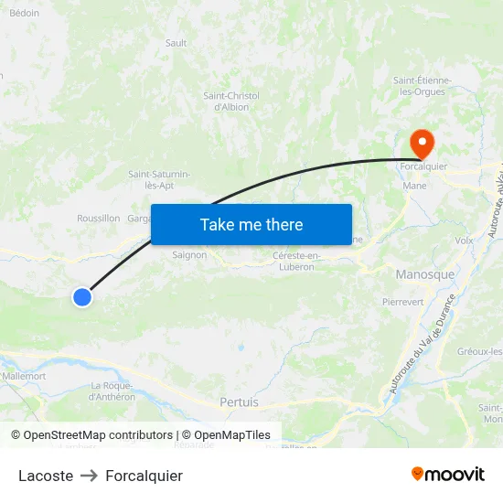 Lacoste to Forcalquier map