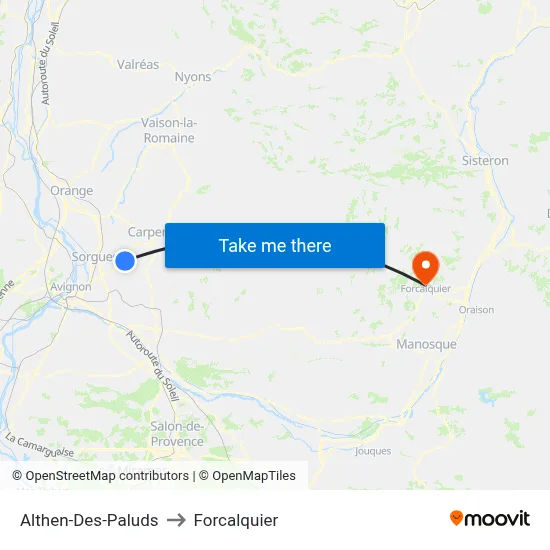 Althen-Des-Paluds to Forcalquier map