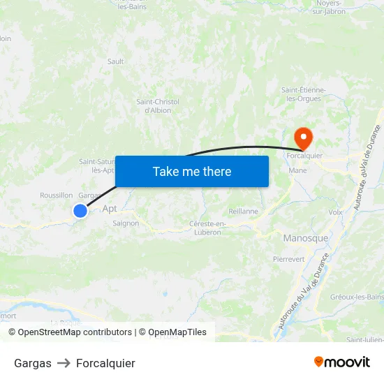 Gargas to Forcalquier map