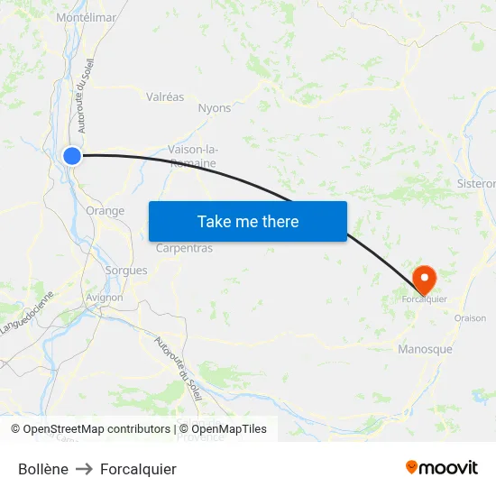 Bollène to Forcalquier map