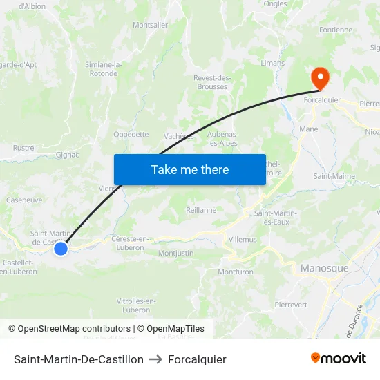 Saint-Martin-De-Castillon to Forcalquier map