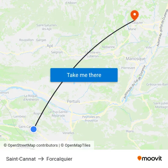 Saint-Cannat to Forcalquier map