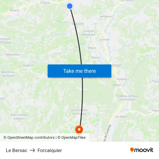Le Bersac to Forcalquier map