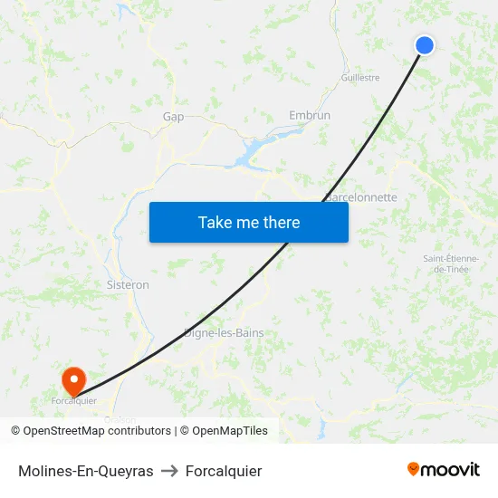 Molines-En-Queyras to Forcalquier map