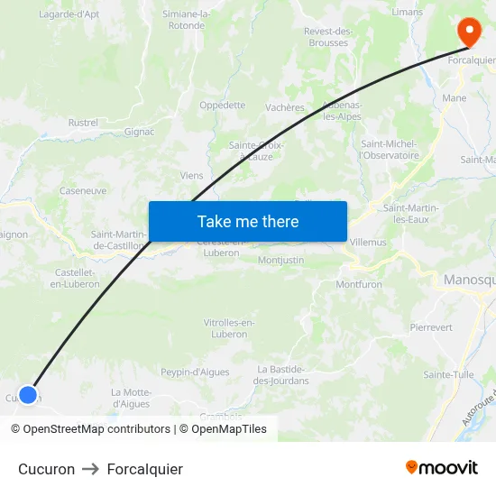 Cucuron to Forcalquier map