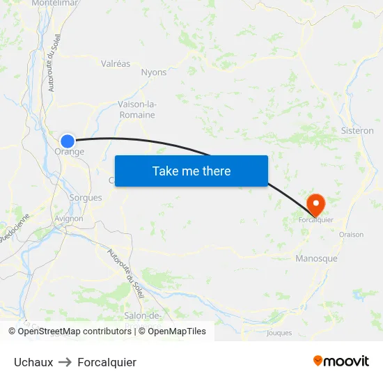 Uchaux to Forcalquier map