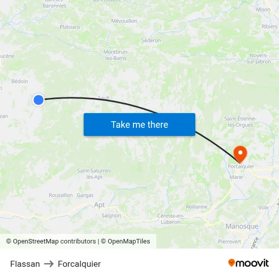 Flassan to Forcalquier map
