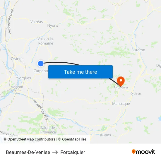 Beaumes-De-Venise to Forcalquier map