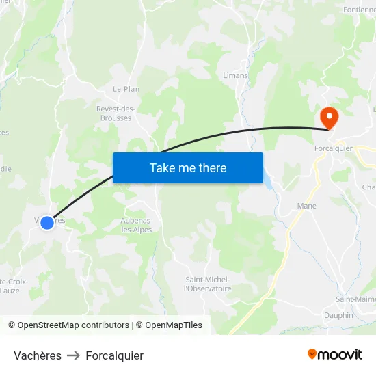 Vachères to Forcalquier map