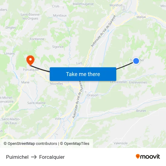 Puimichel to Forcalquier map