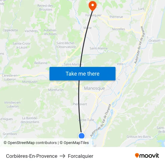 Corbières-En-Provence to Forcalquier map
