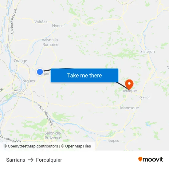 Sarrians to Forcalquier map