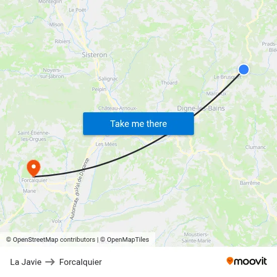 La Javie to Forcalquier map