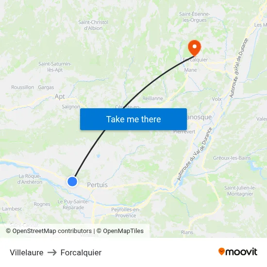 Villelaure to Forcalquier map