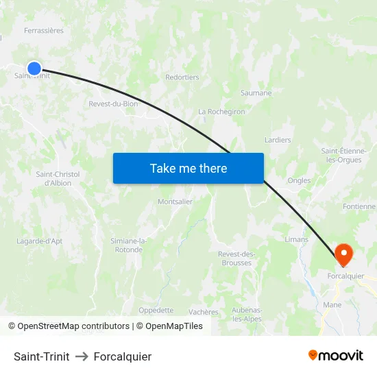 Saint-Trinit to Forcalquier map