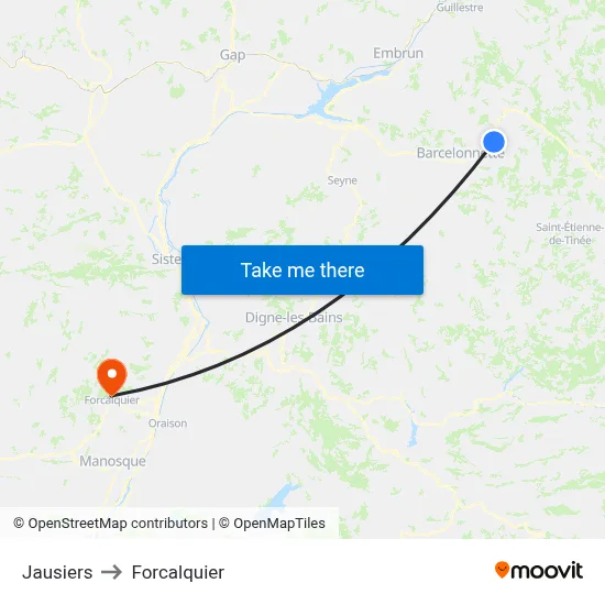 Jausiers to Forcalquier map