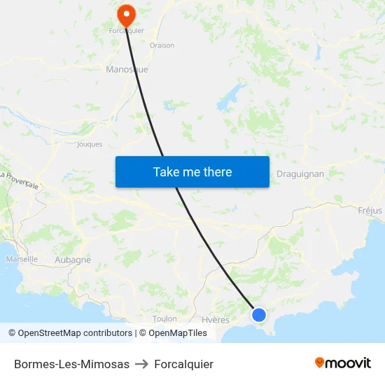 Bormes-Les-Mimosas to Forcalquier map