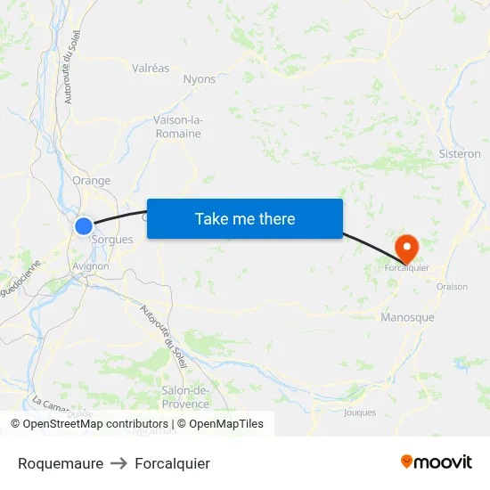 Roquemaure to Forcalquier map